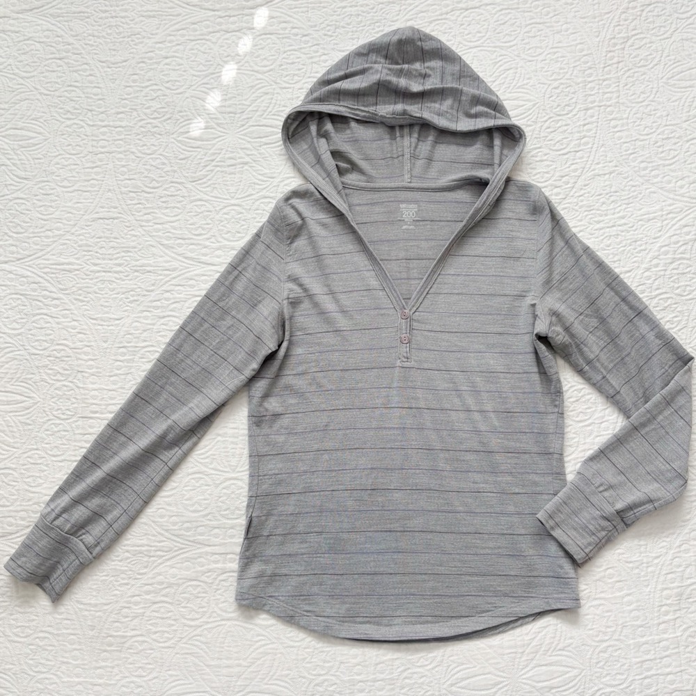 Icebreaker Women's SuperfineLite Merino 200 Henley Hoodie Grey Sz S